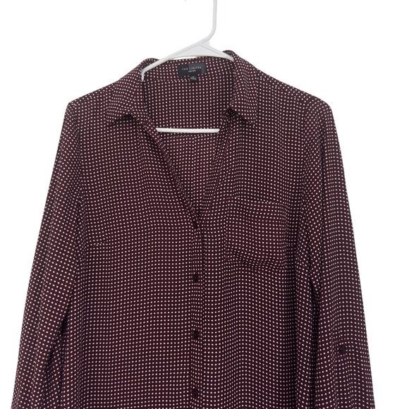 The Limited Ashton Women SZ M Maroon & White Polka Dot Button-Up Shirt Blouse - Picture 7 of 12